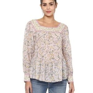 NWT American Eagle gauzy floral top. Square neck with long sleeves & peplum. XL.